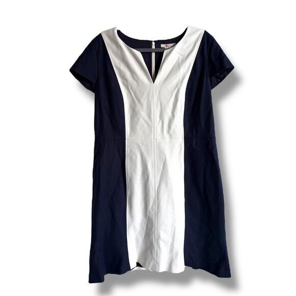 Boden Womens Dress Sz 16 Freida Textured Navy Blue Ivory Shift Fit and Flare NEW - Picture 6 of 10